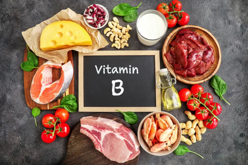 A variety of food items that are rich in vitamin B.