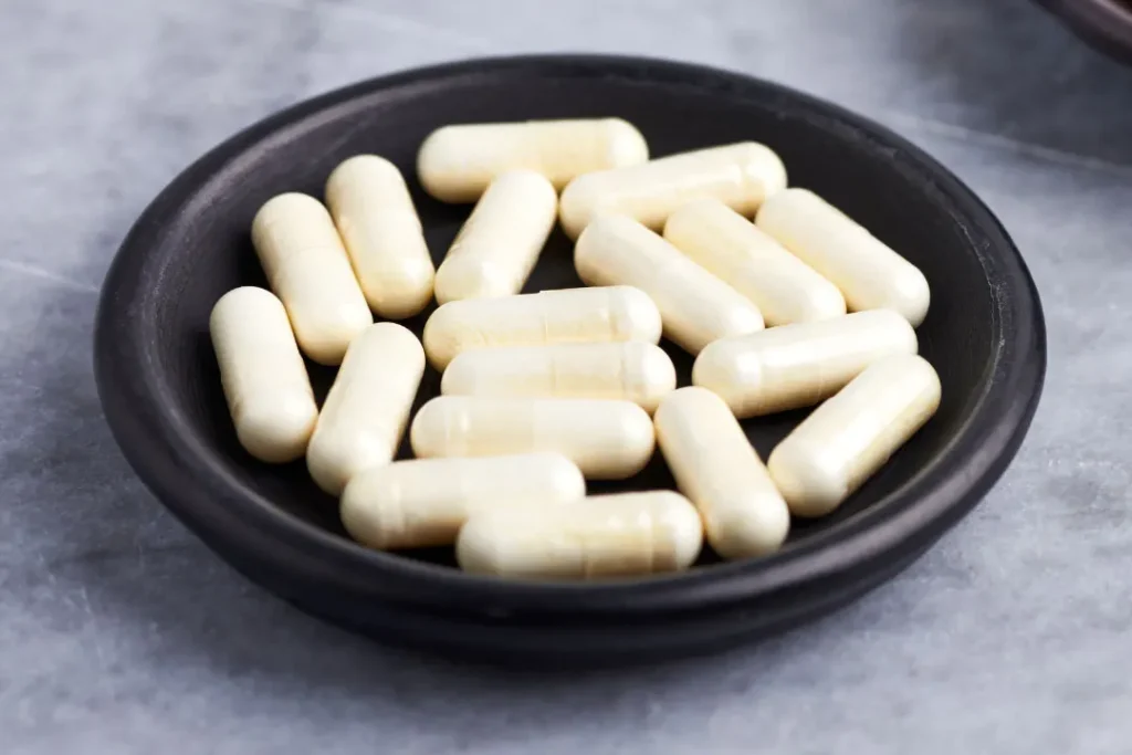 Supplements in a bowl. 