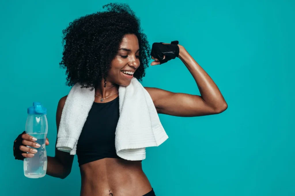 Lady having strong muscle.