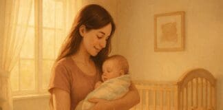 7 Surprising Breastfeeding Facts Every New Mom Should Know for a Confident Start Young mother gently holding her baby in a softly lit nursery, illustrating calm early bonding and breastfeeding facts.