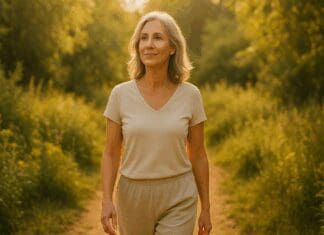 The Vital Truth About When to Start Hormone Replacement Therapy During Menopause Confident midlife woman walking through a sunlit garden, symbolizing health and clarity during menopause and when to start hormone replacement therapy