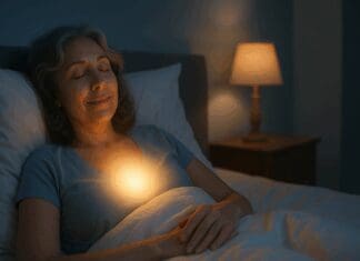 Breakthrough Relief for Menopausal Discomfort: How Paroxetine for Hot Flashes Supports Emotional Well-Being Serene midlife woman sleeping peacefully with a soft glow, symbolizing menopause relief from paroxetine for hot flashes