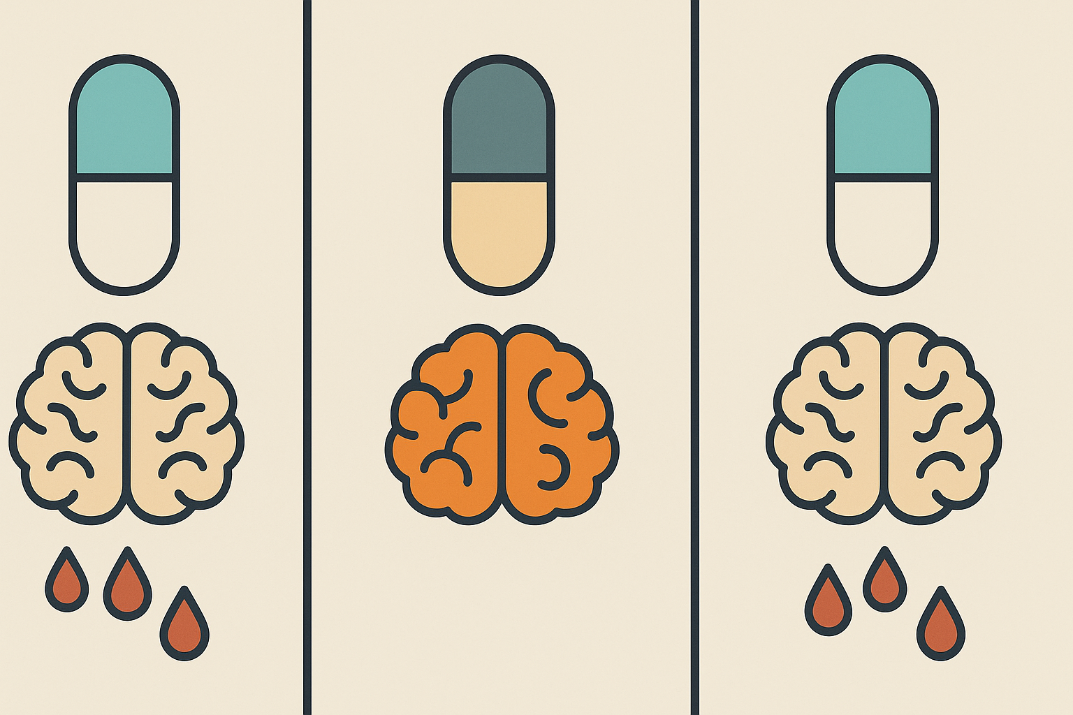 Visual comparison of brain effects and side effects of paroxetine for hot flashes versus other antidepressants using abstract icons.