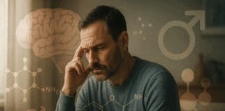 The Surprising Truth About Buspirone Side Effects Sexually Male Patients Should Know Thoughtful man reflecting on buspirone side effects sexually male, with brain and neurotransmitter visuals overlayed.