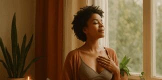 Powerful and Natural Ways to Increase Libido While on Birth Control: What Every Woman Should Know Confident woman practicing self-care near a sunlit window with candles, plants, and essential oils—symbolizing natural ways to increase libido while on birth control.