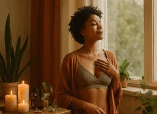 Powerful and Natural Ways to Increase Libido While on Birth Control: What Every Woman Should Know Confident woman practicing self-care near a sunlit window with candles, plants, and essential oils—symbolizing natural ways to increase libido while on birth control.