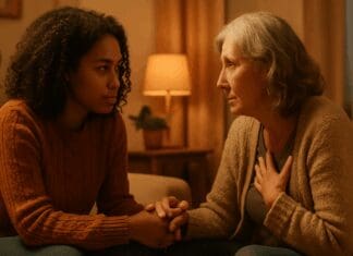 Mastering Verbal Communication Skills for Deeper Intimacy and Emotional Connection Two women demonstrating strong verbal communication skills in a warm, intimate setting, engaged in an empathetic face-to-face conversation.