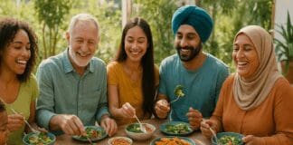 What Does Diet Mean? A Powerful Look at the True Definition and Its Impact on Health Diverse group of people sharing colorful, healthy meals at a sunny outdoor table, illustrating what does diet mean through inclusive, vibrant food choices.