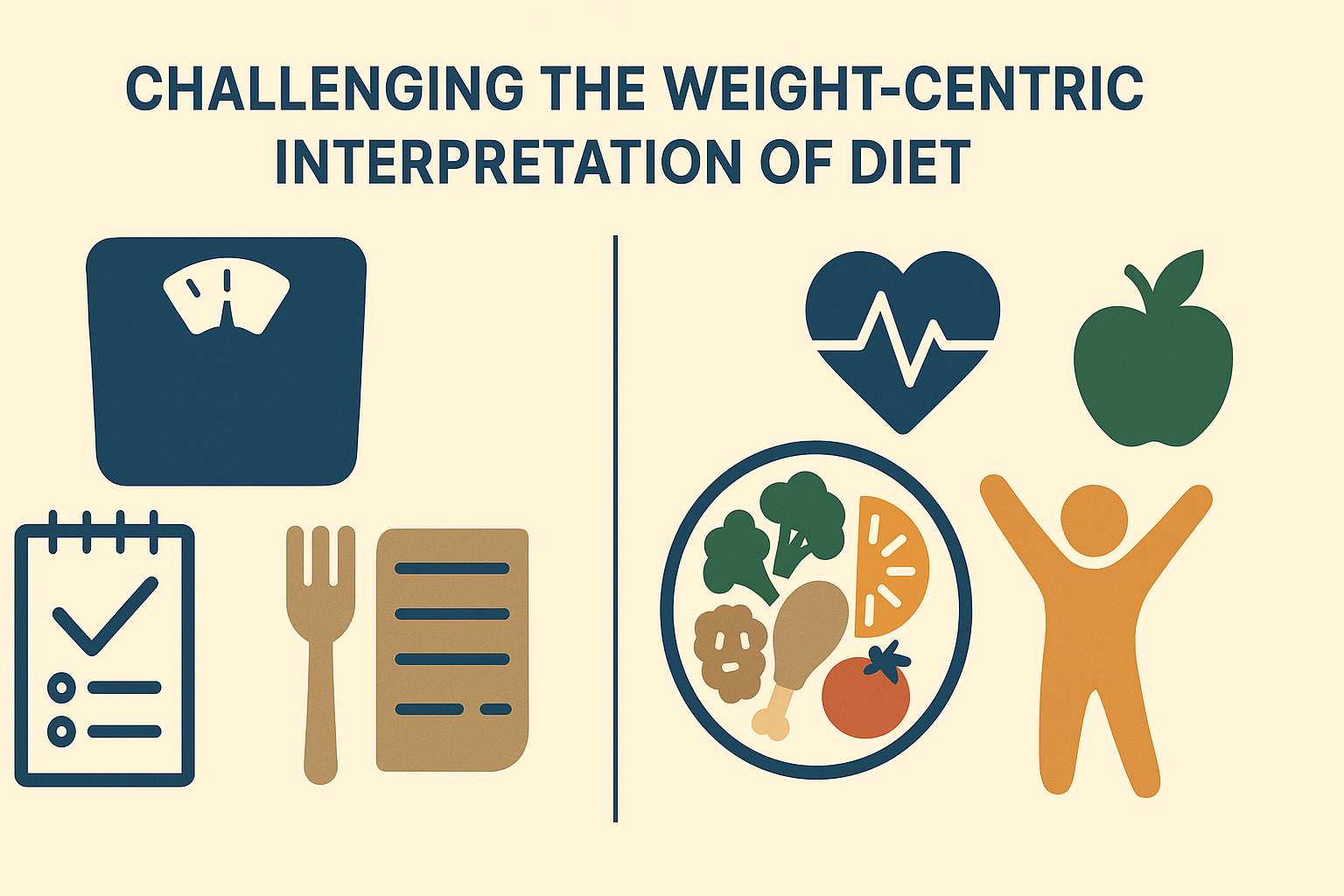 Side-by-side infographic comparing weight-centric diet culture with holistic health-focused eating, illustrating what does diet mean from different perspectives