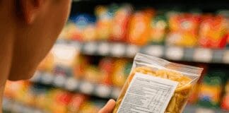 How to Read a Nutrition Label: The Essential Guide to Smarter, Healthier Eating Person closely examining a packaged snack’s nutrition label in a brightly lit grocery store aisle