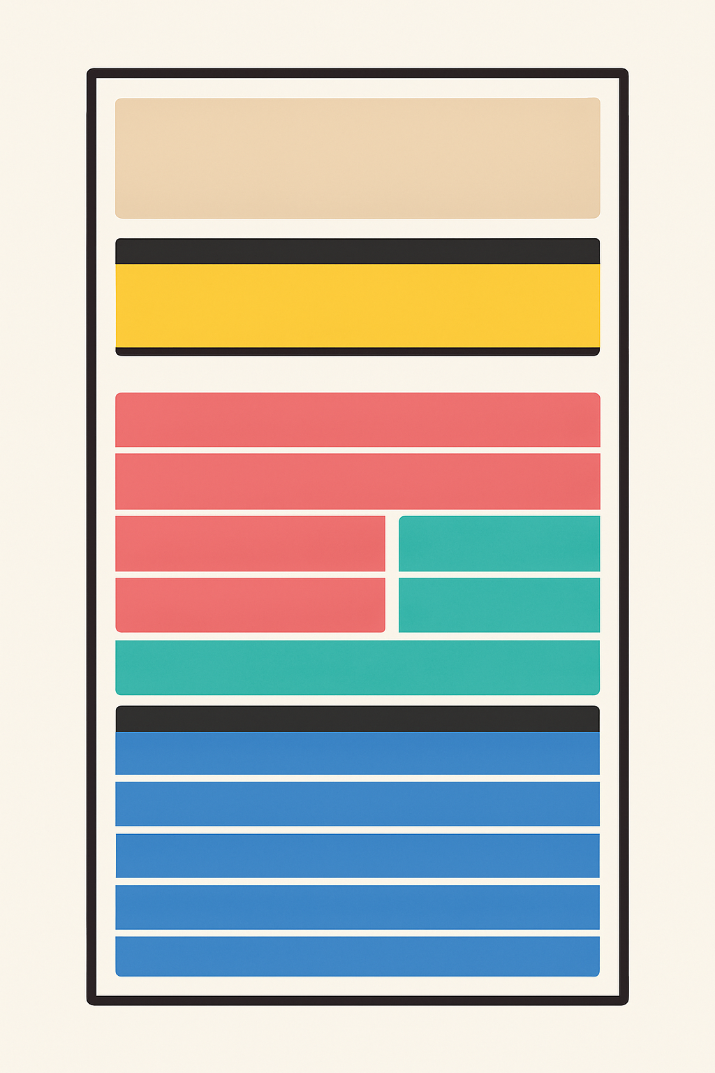Color-coded visual layout of a nutrition label showing serving size, calories, macronutrients, and micronutrients in simplified blocks