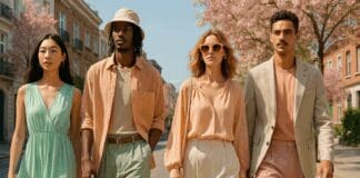 Effortless Style Upgrades: Must-Know Spring Summer Fashion Trends That Define the Season Diverse group of stylish people in pastel outfits walking down a sunny urban street, showcasing spring summer fashion trends 2025.