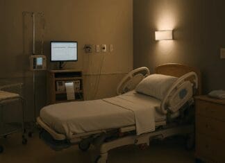 Hospital labor and delivery room prepared for childbirth, showing fetal monitor and baby bassinet, illustrating when will hospital admit you for labor.