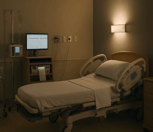 Hospital labor and delivery room prepared for childbirth, showing fetal monitor and baby bassinet, illustrating when will hospital admit you for labor.