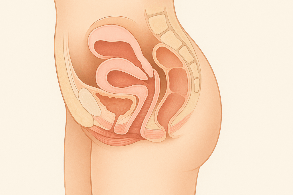 Postpartum female anatomy cross-section showing vaginal and cesarean healing, supporting understanding of when is it safe to orgasm after giving birth