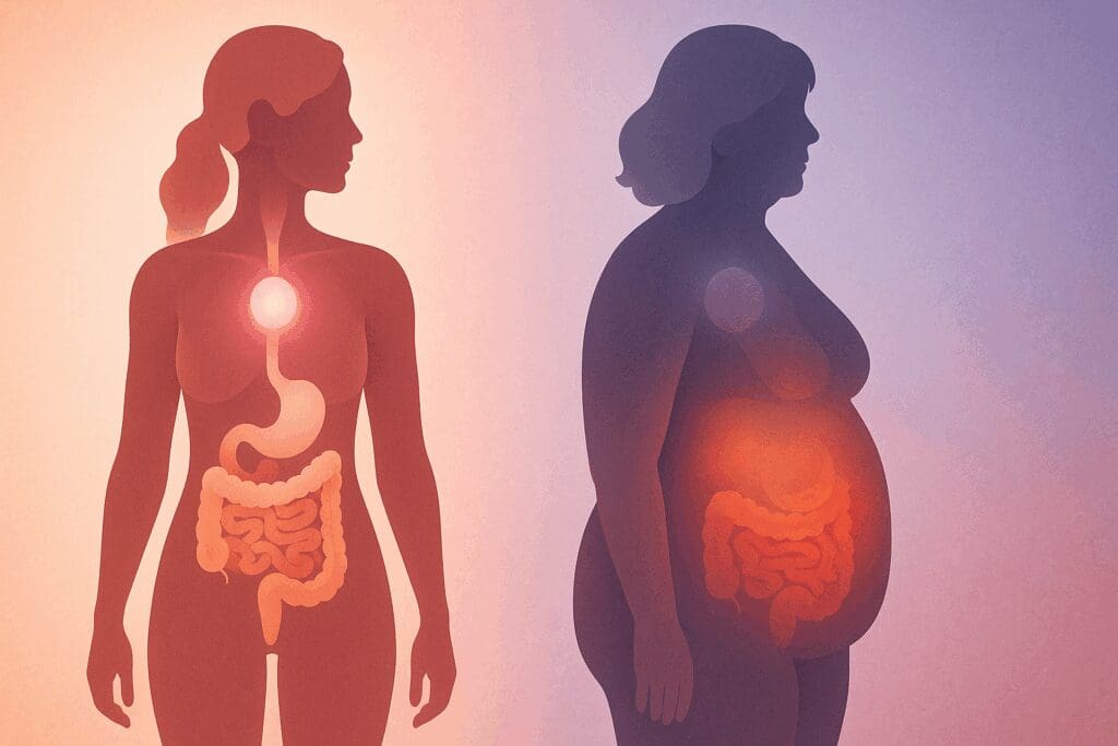 Split female silhouette showing hormonal changes before and after menopause, illustrating effects linked to menopause supplements for weight loss