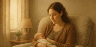 What New Moms Must Know: Why Does My Breast Feel Like Pins and Needles When Breastfeeding? New mother in a cozy room cradling her baby, illustrating early moments when asking why does my breast feel like pins and needles when breastfeeding.